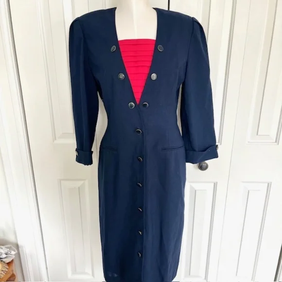 KASPER for ASL Vintage Navy & Red Dress Size 10 - Picture 1 of 8
